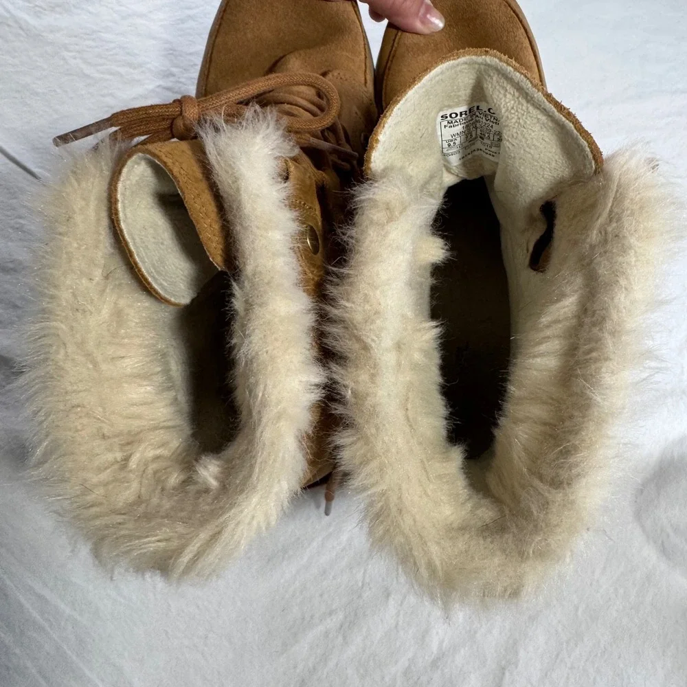 Sorel Women's Size 9.5 Brown Joan Waterproof Faux Fur Suede Boots NL3039-224